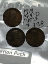 (3) Lincoln Wheat Cent 1919 P, D, & S