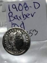 1908 D Barber Dime