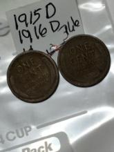 (2) Lincoln Wheat Cent 1915 D, 1916 D