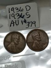 (2) Lincoln Wheat Cent 1936 D, & S