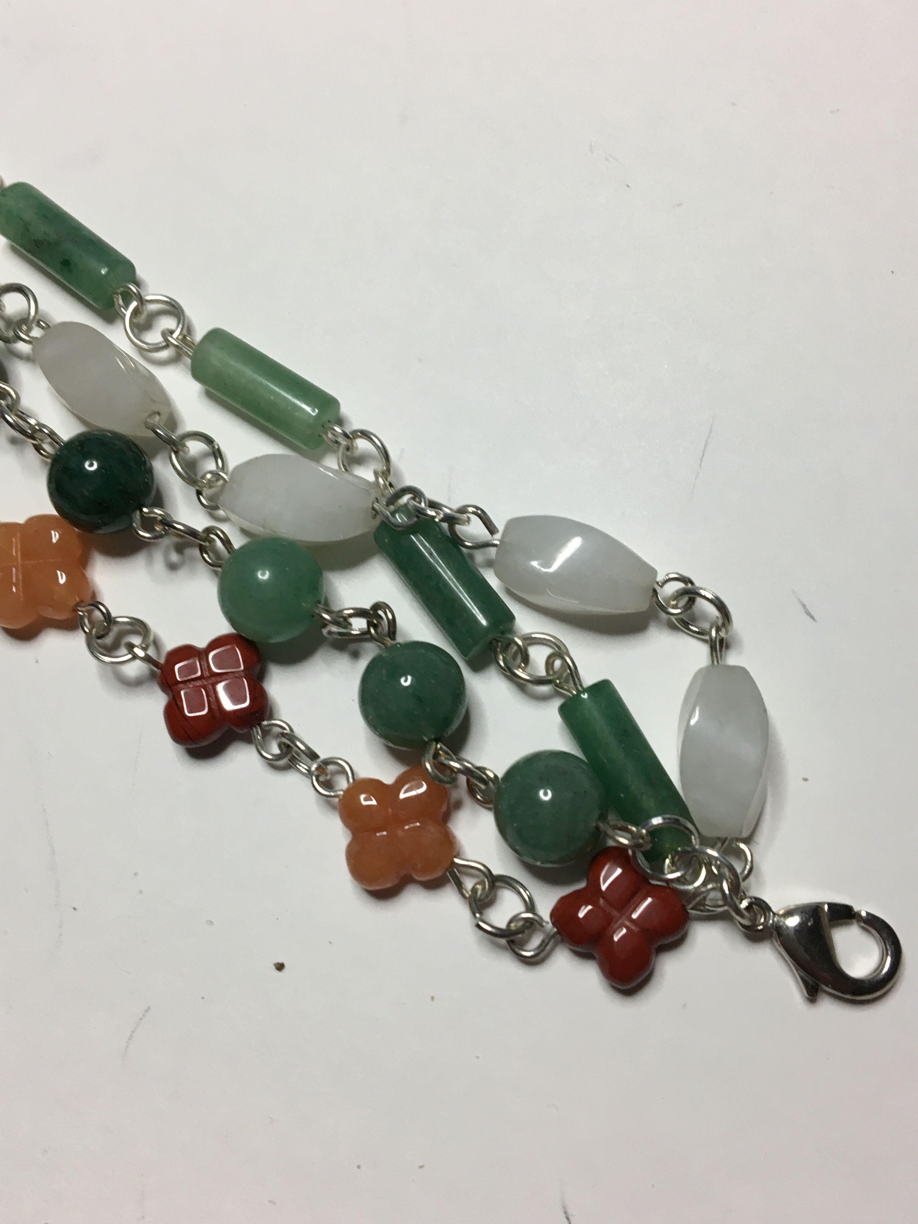 8"- 10" A A A Awesome Multi Gemstone 4 Strands Green Jade Aventurine Jasper Gemstone Bracelet