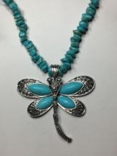 18"-20" A A A Gorgeous Turquoise Nuggets With Large Detailed Dragonfly Necklace