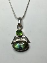 .925 2 1/2" A A A Blue Fire Labraorite With Faceted Peridot Accent Pendant