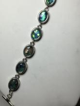 .925 Plate 8" A A A Detailed Abalone Link Bracelet Toggle Clasp