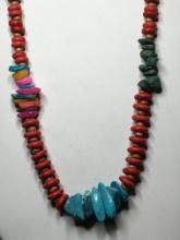 21" A A A Awesome Southwestern Coral Turquoise Nuggets Multi Color Shells