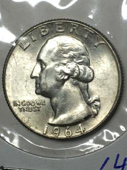 Washington Silver Quarter 1964 D/d Gem Blazing High Grade Beauty