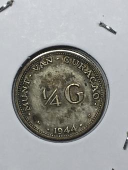 Silver 1944 Nederlands 1/4th g Coin Nice