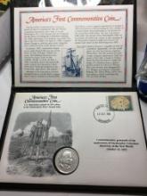 Americas First Commmerative Coins Silver 1892 Columbine Expo Half Dollar Stamp In Presenter Set