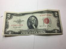 2 Dollar Bill 1953 Red Seal Off Cut Error Nice Condition