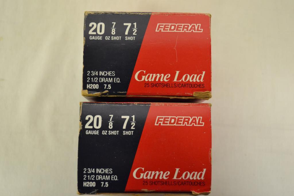 Ammo. Federal 20 ga. Shotshells. 50 Rds