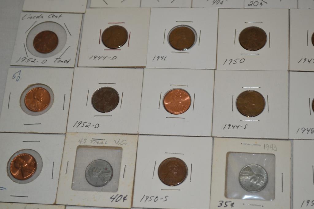 Coins. Wheat & War Pennies in 2x2's. Approx. 199