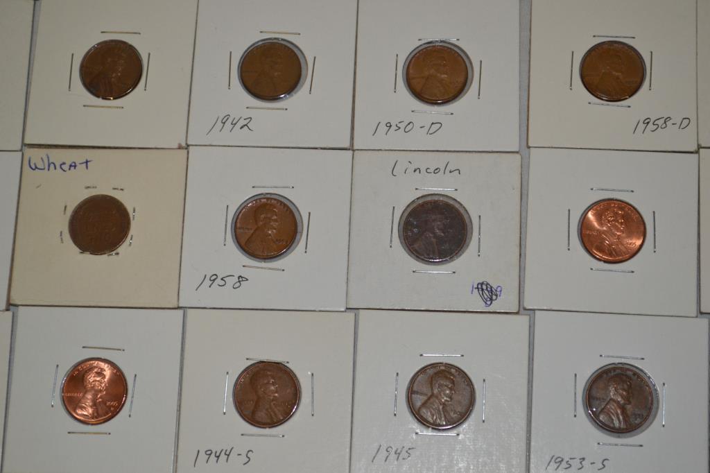 Coins. Wheat & War Pennies in 2x2's. Approx. 199