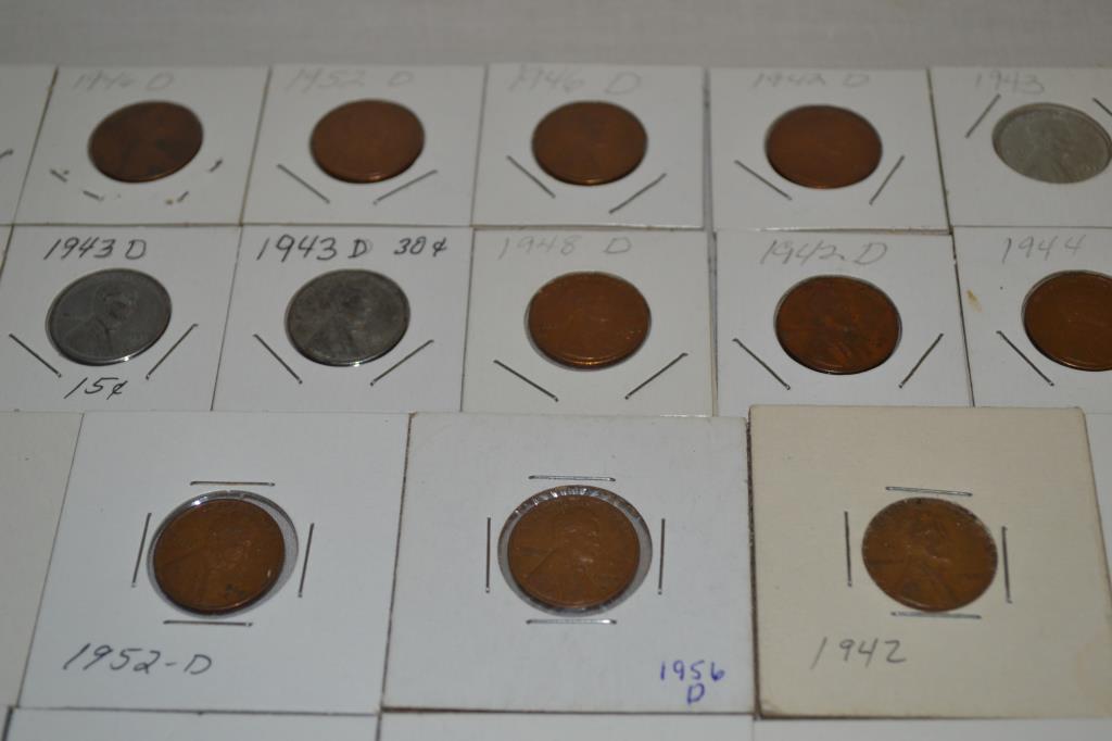 Coins. Wheat & War Pennies in 2x2's. Approx. 199