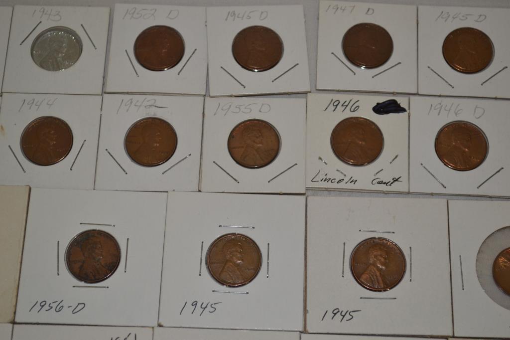 Coins. Wheat & War Pennies in 2x2's. Approx. 199