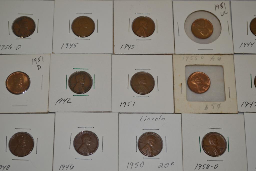 Coins. Wheat & War Pennies in 2x2's. Approx. 199