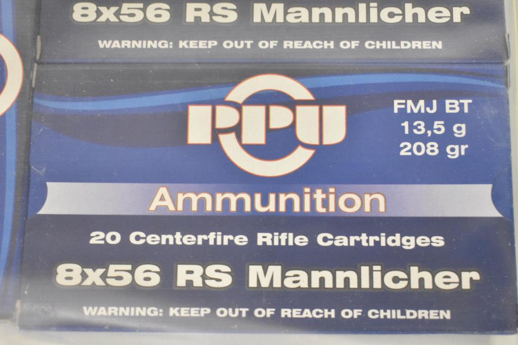 Ammo. PPU 8 x 56 RS Mannlicher, 208 Gr. 206 Rds.