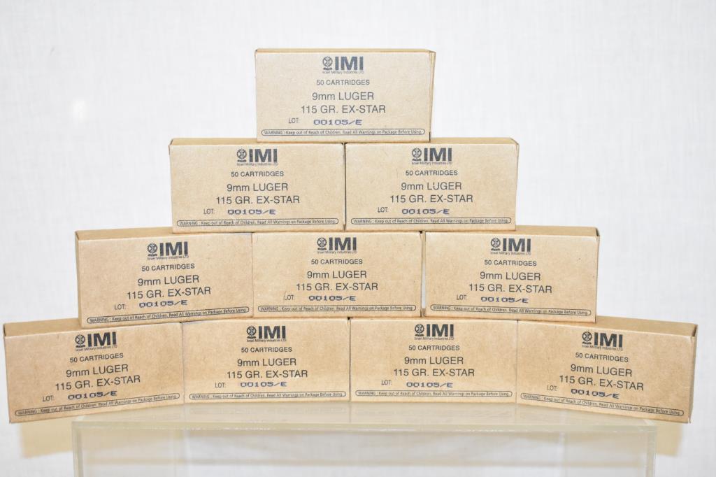 Ammo. IMI 9mm Luger. 115 Gr. Ex-Star. 500 Rds