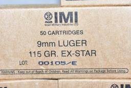 Ammo. IMI 9mm Luger. 115 Gr. Ex-Star. 500 Rds