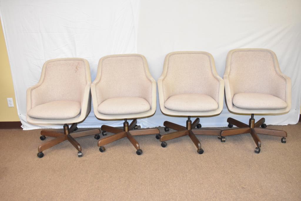 4 Mid Century Taylor Upholstered Chairs on Casters