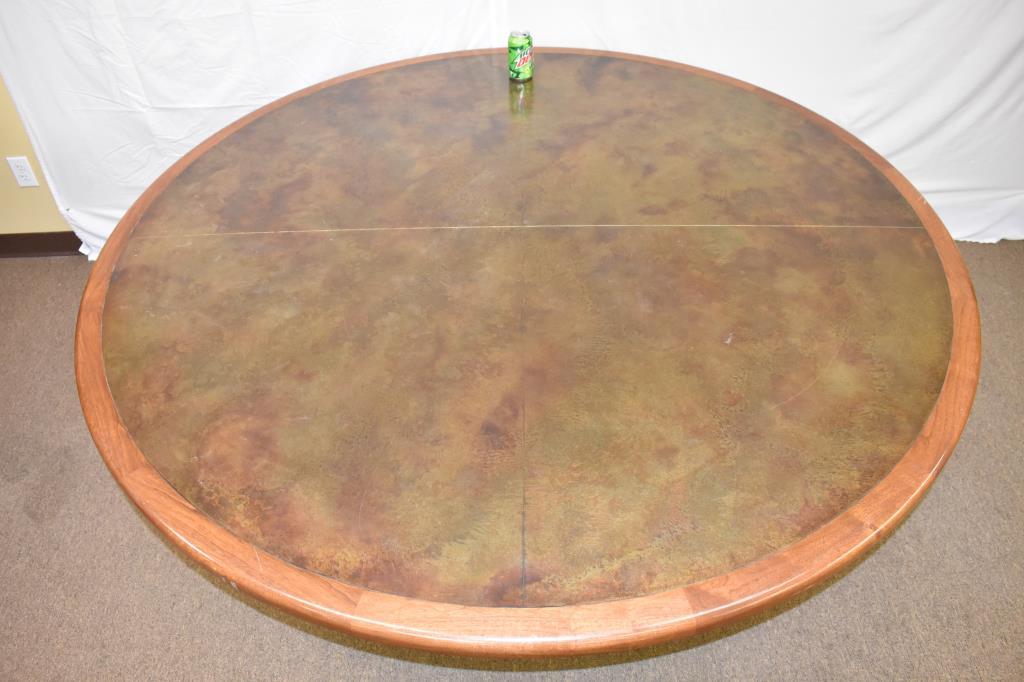 Mid-Century Lg Round Pedestal Table w Metallic Top