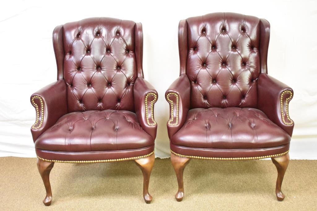 Two Hon Burgandy Wing Back Leather Side Chairs