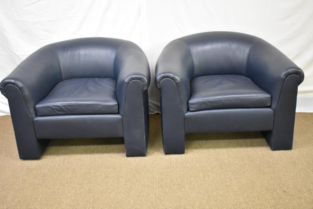 2 Mid-Century Hancock & Moore Navy Leather Chairs
