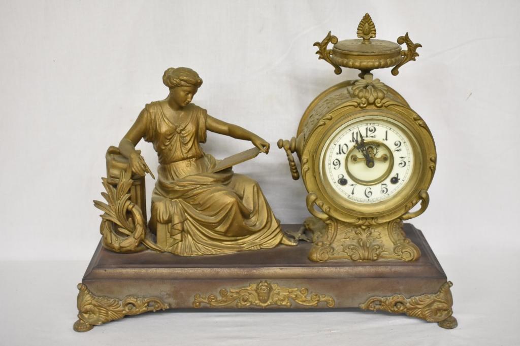 New Haven Figural Spelter Mantle Clock