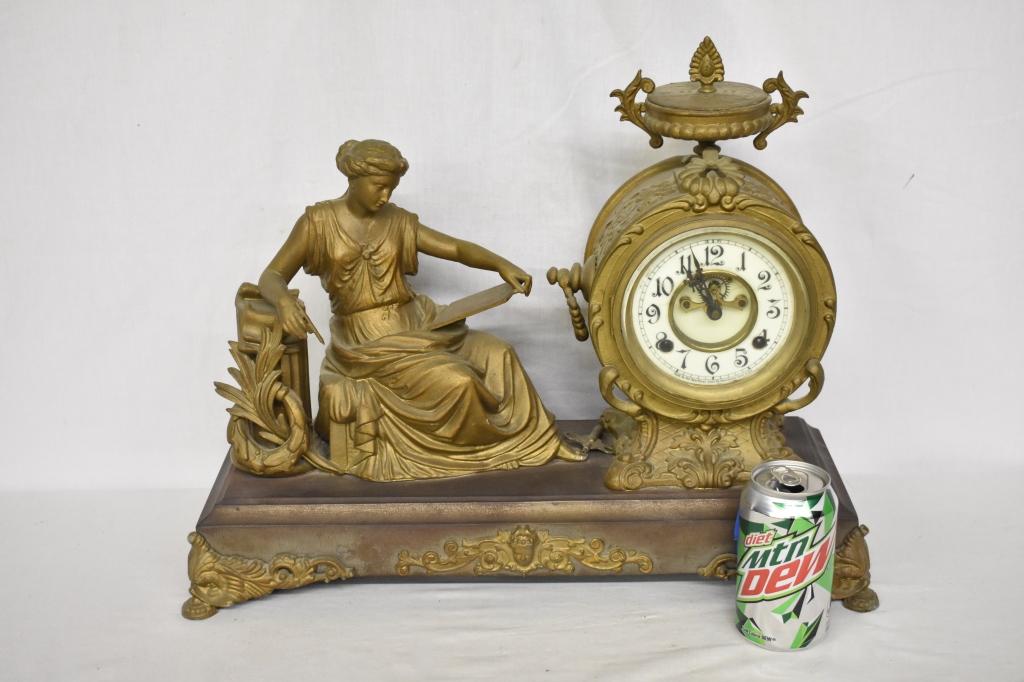 New Haven Figural Spelter Mantle Clock