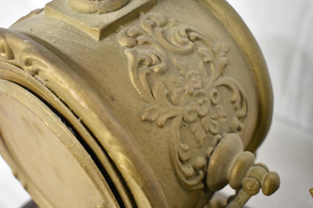 New Haven Figural Spelter Mantle Clock