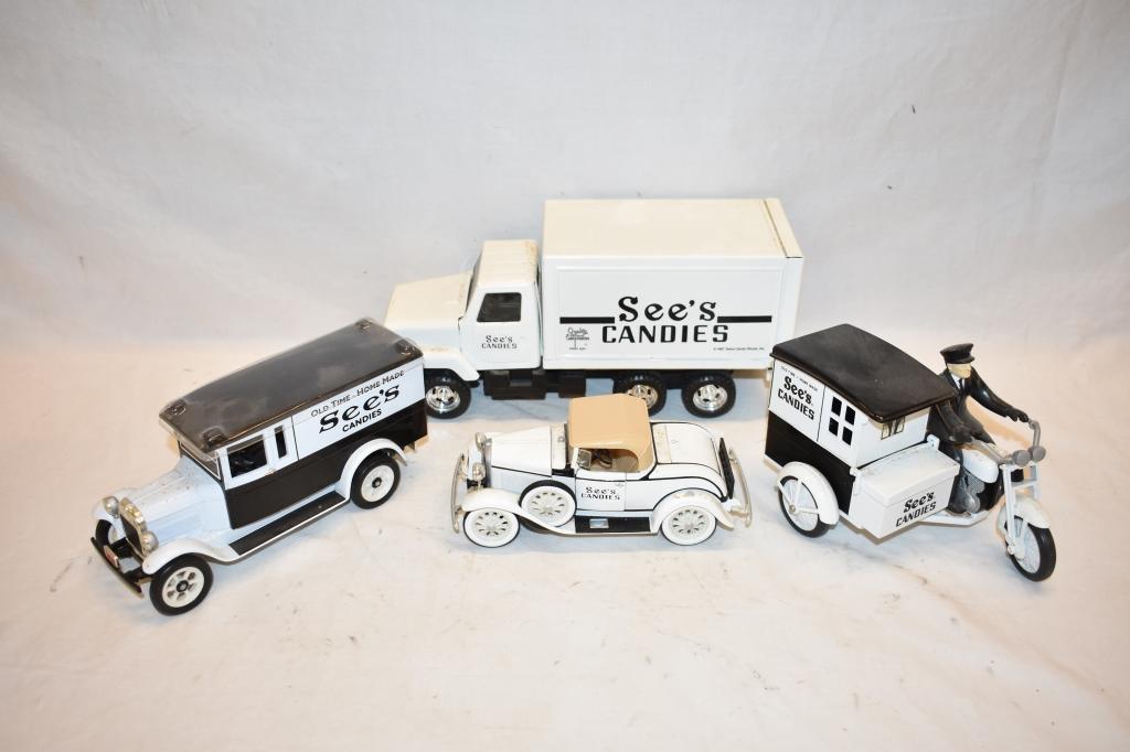 Four See's Candies 1/16 Scale Toy Vehicles
