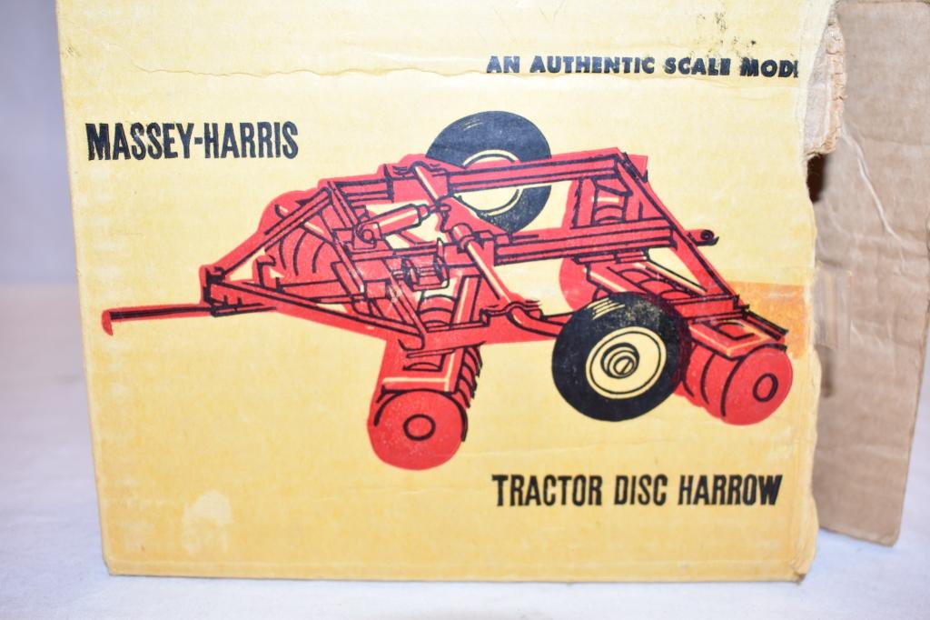 Two Massey Harris Loader & Disc Harrow Toys