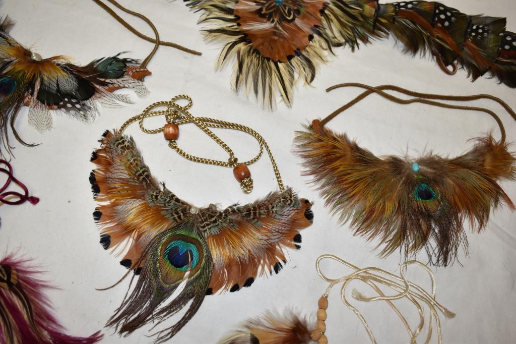Six Vintage Feather Head Dress,Necklaces & Choker