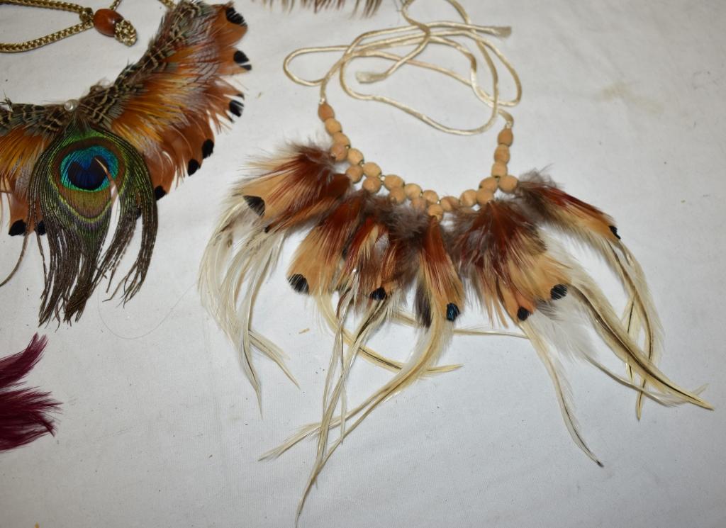 Six Vintage Feather Head Dress,Necklaces & Choker