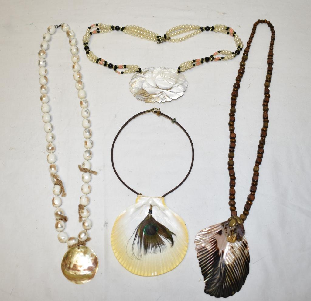 Four Vintage Beaded Shell Necklaces