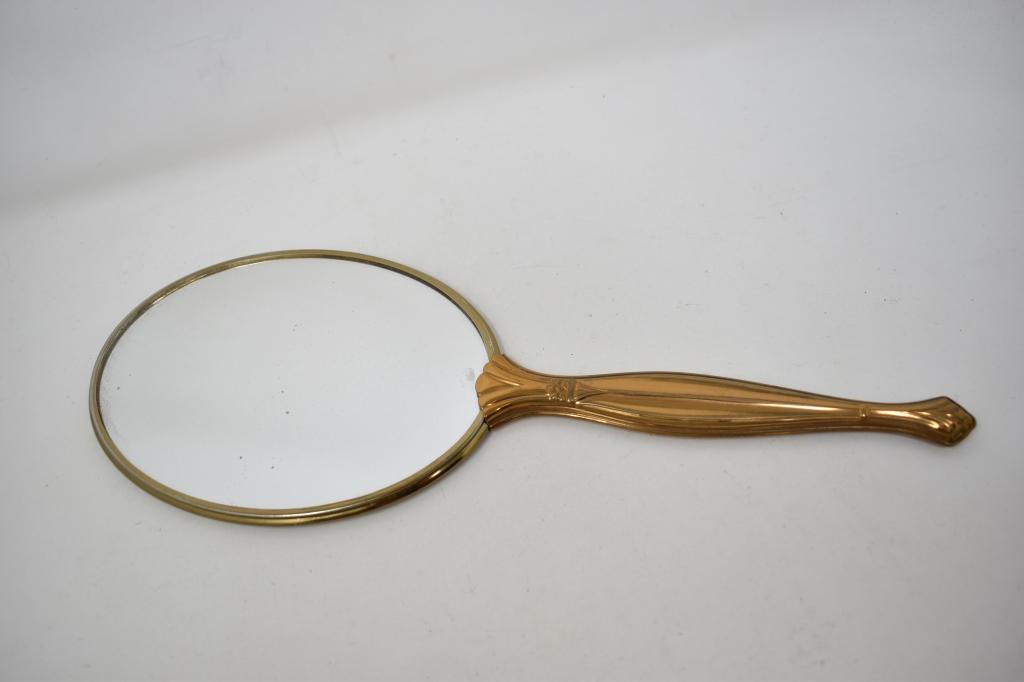 Vintage Vanity Dresser Handheld Gold Mirror