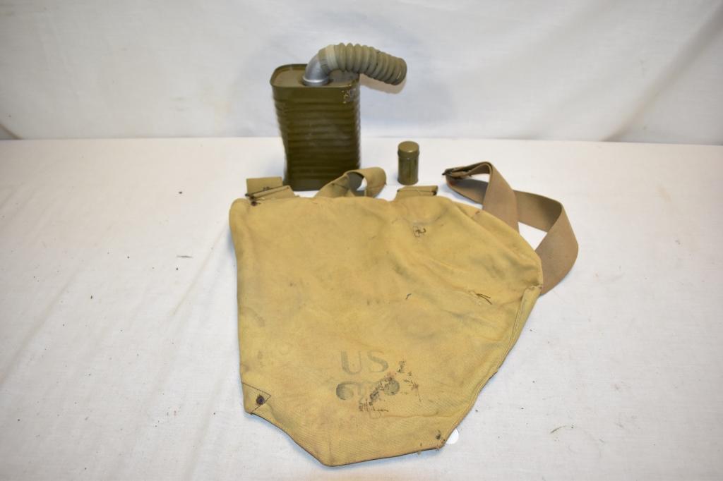 WWI Gas Mask Bag, Canister & Anti Dim Stick