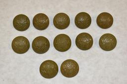 British. Twelve Military Uniform Buttons