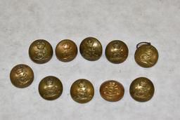 British. Ten Military Uniform Buttons