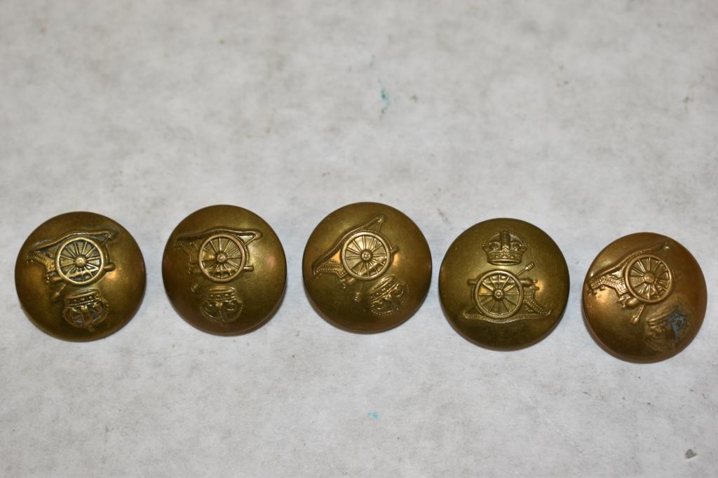 British. Nine Military Uniform Buttons