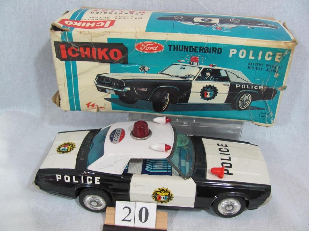 1 in lot, Thunderbird Police Car Boxed Ichiko battery operated  tin Police