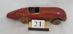 1 in lot, Red Race Car Friction tin race car #3, missing driver and maybe w