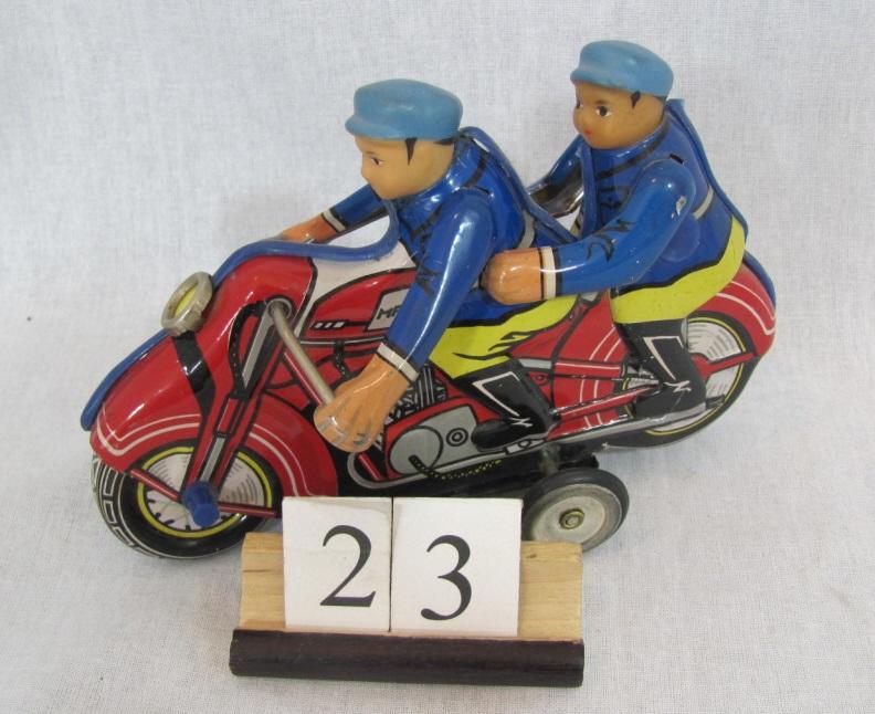 1 in lot,  Tin Motorcycle with two riders Friction Tin motorcycle model #MF