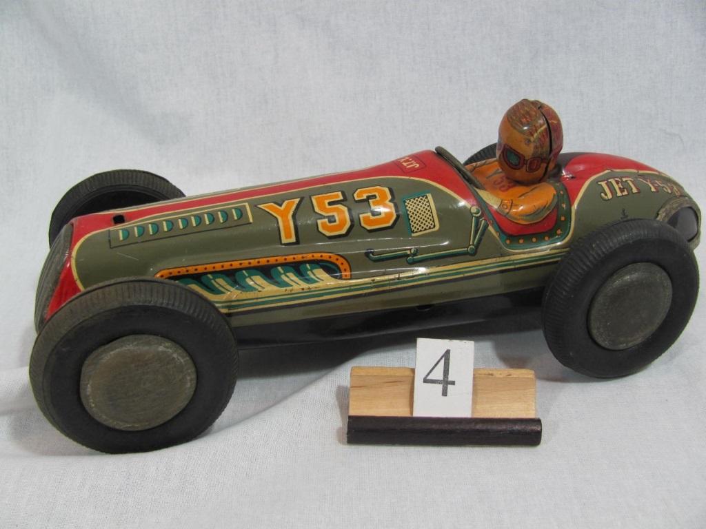 1 in lot, tin Racing Car 12", JET Y53 with tin driver, detailed lithographi