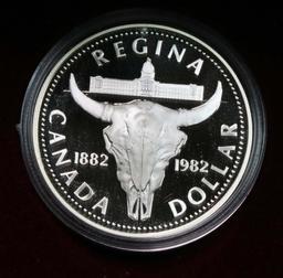 1982 Regina Centennial Proof Canadian Silver Dollar $1 in orig box