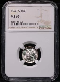 NGC 1943-s Mercury Dime 10c Graded ms65 by NGC