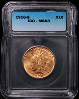 ***Auction Highlight*** 1916-s Indian Head Gold $10 Graded ms63 by ICG (fc)