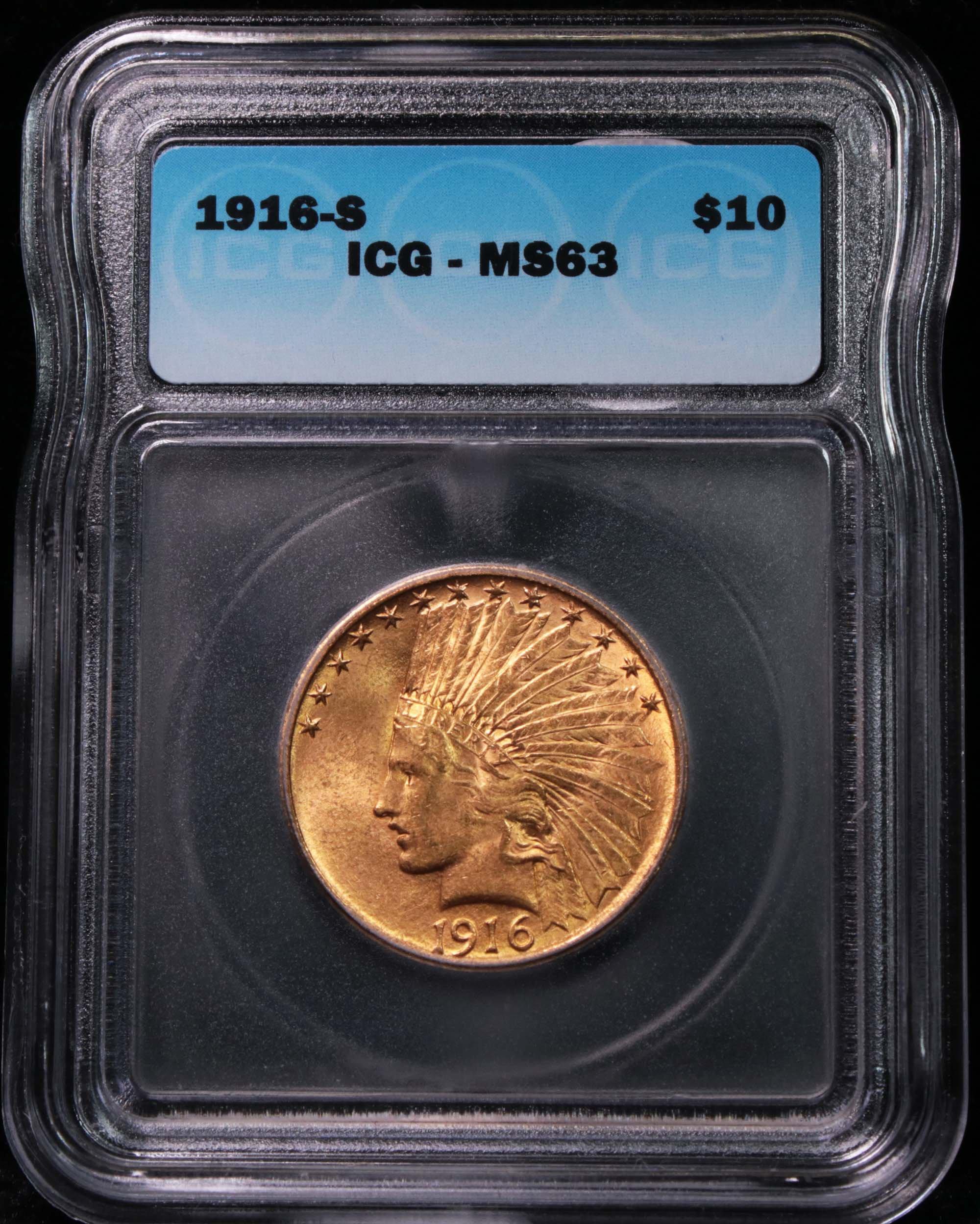 ***Auction Highlight*** 1916-s Indian Head Gold $10 Graded ms63 by ICG (fc)