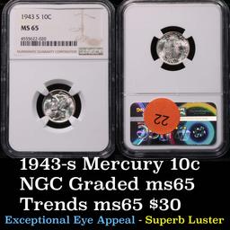 NGC 1943-s Mercury Dime 10c Graded ms65 by NGC