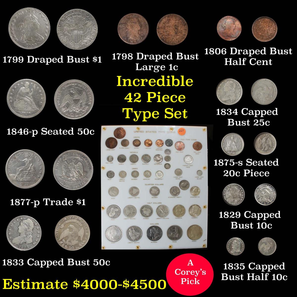 ***Auction Highlight*** United States Type Coin Set (42) pieces mostly silver (fc)