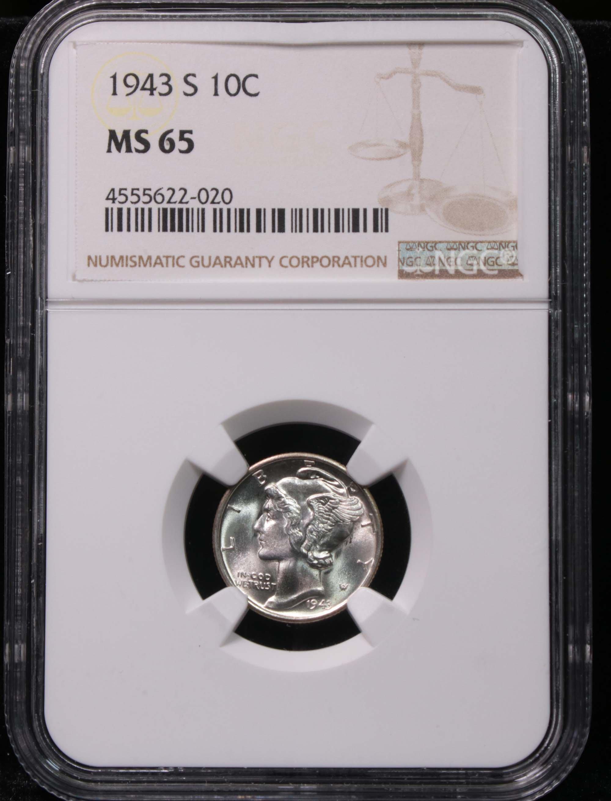 NGC 1943-s Mercury Dime 10c Graded ms65 by NGC